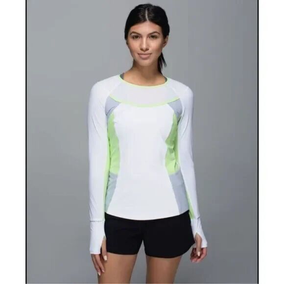 Lululemon Trail Bound Long Sleeve | White Clear Mint Run Top Size 6 - Picture 1 of 10